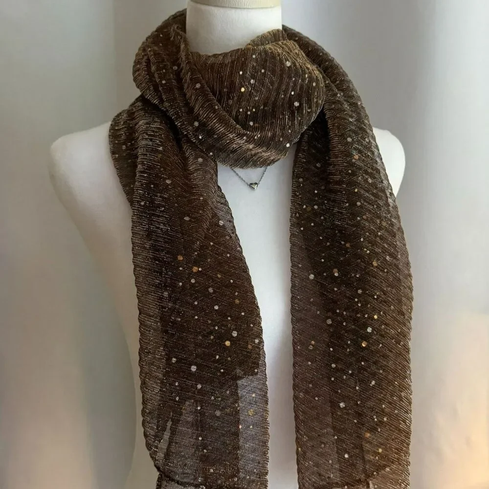Brown Sequin Sparkle Mesh Scarf